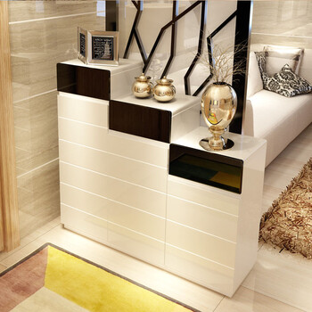 简约现代高低柜多功能隔断进门大容量双面储物烤漆玄关鞋柜 格子款