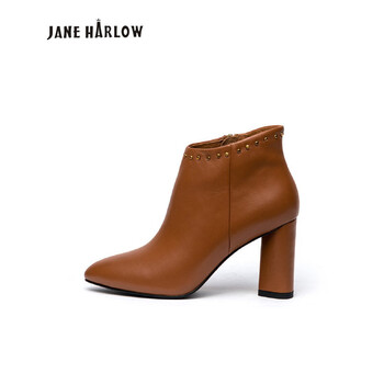 jane harlow 小牛皮尖头优雅高跟单靴 焦糖黄 36(230)