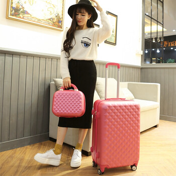 可爱行李箱女密码箱拉杆箱旅行箱万向轮24寸28寸硬箱皮箱 钻面玫瑰红