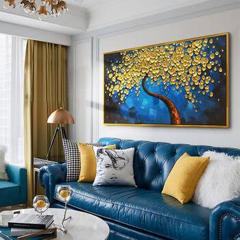 发财树油画纯手绘现代客厅装饰画简欧餐厅挂画欧式横版沙发背景墙壁画