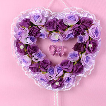 婚庆用品蕾丝绢花心形亚克力吊坠花环结婚新房卧室装饰品 217-42紫色