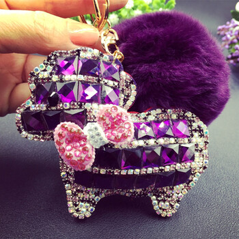 羊年钥匙链镶钻毛球绵羊生肖羊汽车钥匙扣可爱女士包包扣挂件 紫色(带