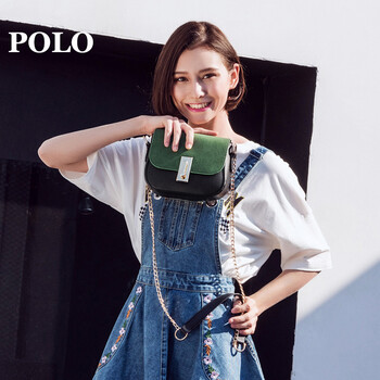 polo 单肩包潮流百搭链条女包简约撞色斜跨包包340321 绿色