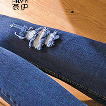 荟伊2015韩版韩版膝盖牛仔裤女小脚裤铅笔裤长裤裤子HY1079 深蓝色 26码 腰围1尺9