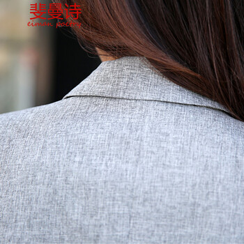 斐曼诗 秋装新款女装韩版中长款修身显瘦休闲小西服薄西装女外套 9235 浅灰色 XL