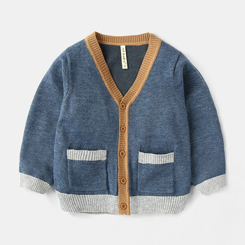 男宝宝针织开衫春季男童v领线衫新款童装小童毛线衣春秋儿童毛衣 藏青