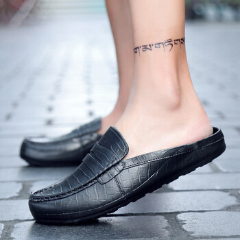 2018新款男士皮拖鞋包头半拖男拖鞋白色套脚懒人鞋豆豆半拖鞋 8851