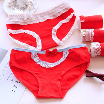 女孩本命年大红色内裤女童中大童全棉12初中学生15岁少女纯棉短裤 本