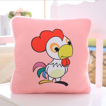 夏凉被绒毯玩具卡鸡卡通办公抱枕粉毛绒布艺三合一礼物午休毯 粉色 暖