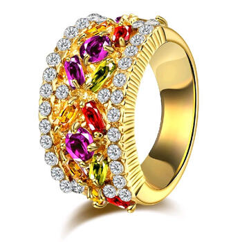 杰地亚热卖创意欧美流行时尚饰品戒指气质宝石戒指 金色 18