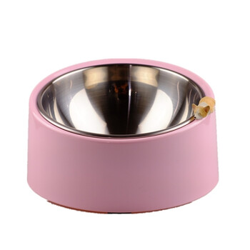 狗碗 宠物斜口防滑高碗狗狗食盆 不锈钢狗粮碗柯基 bb粉 s-小型