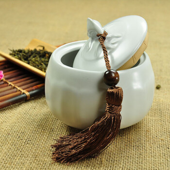 唐丰 陶瓷 汝窑茶叶罐 配件 汝瓷开片 茶叶罐大号 茶罐TF-1227 三足茶叶罐-白