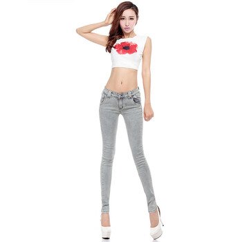 谛汐 牛仔裤女秋装新款韩版修身显瘦女裤子小脚裤铅笔裤长裤HM2083 浅灰色 28码