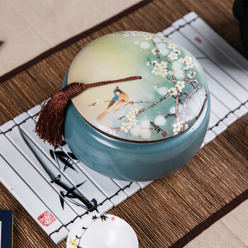 
                                        吉祥家 新中式大号茶叶罐 风雅 陶瓷茶罐国画水墨花鸟锡罐陶罐密封 茶叶桶茶叶储存罐茶具配件 茶叶罐风雅                