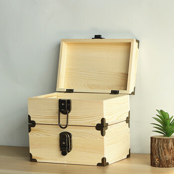 木制桌面收纳盒化妆盒实木带锁储物木盒子小物品办公收纳整理盒 长