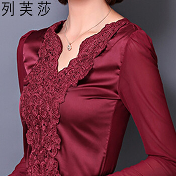 列芙莎2016大码女夏装雪纺衫T恤上衣女蕾丝衫短袖衬衫打底衫女 5911酒红色 3XL