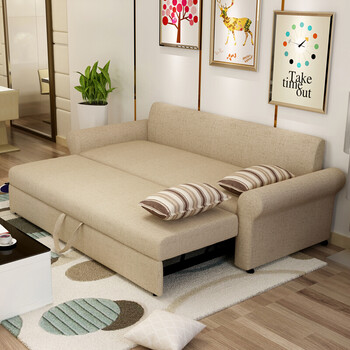 小户型乳胶折叠沙发床可拆洗客厅布艺沙发床带茶盘两用沙发床 雅致灰