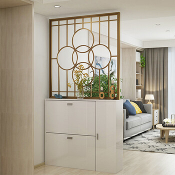 鞋柜客厅隔断屏风现代简约门厅柜中式镂空收纳柜 古铜色隔断 白色鞋柜