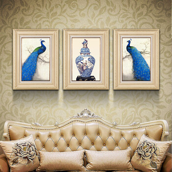 居索 欧式客厅装饰画三联画沙发背景墙画玄关画过道墙壁挂画美式乡村