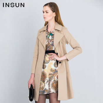 INSUN/恩裳女装2016春装新款 复古优雅气质风衣外套女95207503 驼色 40