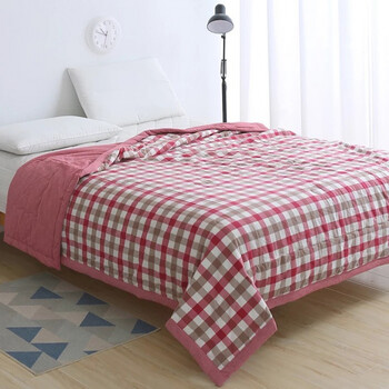无印暖气日式新品水洗棉夏凉被空调被春夏薄被子简约格子 红咖格 150