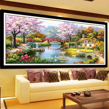 
                                                            K-S十字绣客厅新款刺绣欧式风景花园小屋梦幻家园精准印花满绣十字绣 11CT棉线印花小版 3股绣 绣布尺寸1.5米                