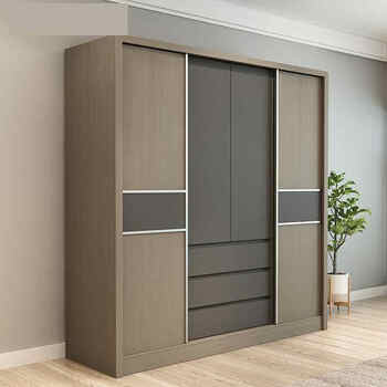 欧式推拉衣柜板式储物衣橱推拉门四门卧室整体衣柜北欧多功能衣帽间