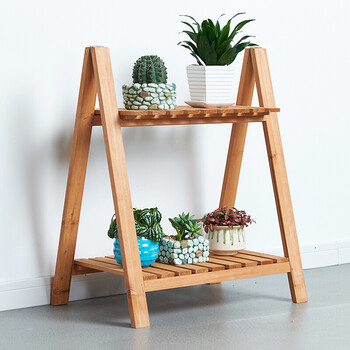 防腐实木花架阳台绿萝木质小花架落地简约花几双层架子多肉花盆架