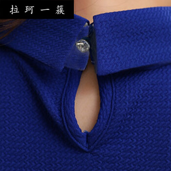 拉珂一簇     2016打底衫女长袖蕾丝雪纺衫上女装翻领T恤女式蕾丝衫 蓝色 L