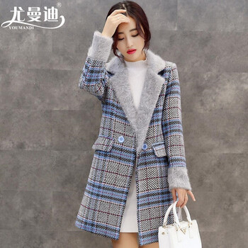 尤曼迪新款毛呢大衣女装韩版修身外套ZWYR1336图片色 图片色 L