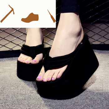 手工 时尚韩版夹脚坡跟厚底人字拖女松糕防滑高跟凉拖鞋女鞋h6 黑色