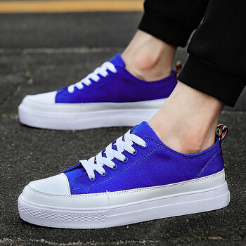 帆布鞋男韩版潮流社会小伙布鞋运动休闲板鞋 蓝色 41标准运动鞋尺码