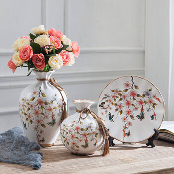 陶瓷花瓶三件套摆件家居装饰品客厅酒架干花器玄关工艺时尚家居用品