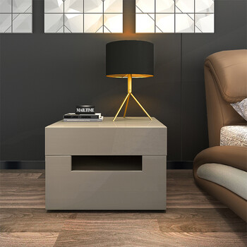 现代简约北欧黑橡木床头柜卧室柜子床边收纳柜储物柜两抽屉 驼色亮光