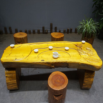 铭篆工艺 楠木根雕茶几原木树根雕刻年年有鱼茶台实木树头功夫茶海