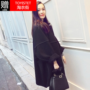 淘衣街2015秋冬季女装新款风衣包边斗篷式翻领茧形中长款毛呢子大码廓形短外套P9222 黑色 S