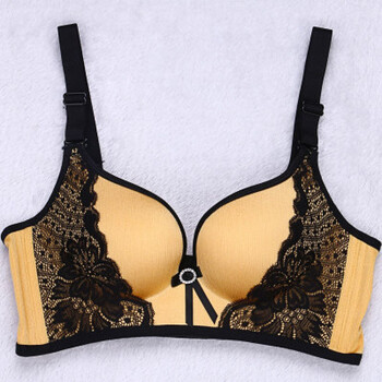 无钢圈文胸罩按摩调整型无痕拉丝蕾丝女士内衣 金色 75a
