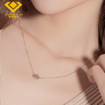 格诺曼恩14k黄金皇冠吊坠2018新款简约锁骨链情人节礼物 套链42cm