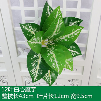 配材配饰插花把束假草叶子装饰绿植墙波斯叶植物塑料花 12叶白心魔芋
