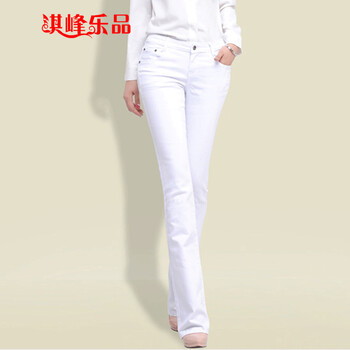 
                                        琪峰乐品春秋季修身显瘦白色微喇裤长裤女装裤子喇叭裤Q1823 白色 27码(2尺)                