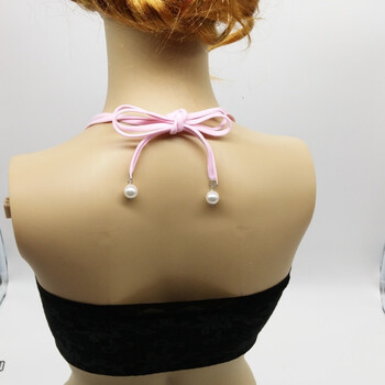 1件双根弹力挂脖肩带 系蝴蝶结文胸胸罩带子内衣带 宽钩 粉红色 珍珠