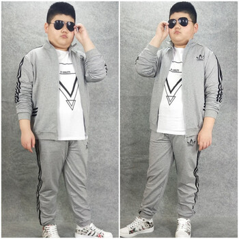 胖男童装春季加肥加大运动休闲二件套装全棉外套裤子大码宽松胖孩