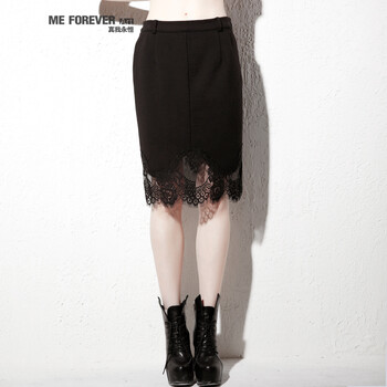 Me Forever真我永恒2015秋装新款蕾丝拼接显瘦半身裙中裙女363142142 黑色 M