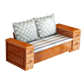 带转角中式橡木多功能储物沙发简约现代客厅家具sn6695 海棠色双人位