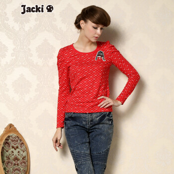 Jacki O甜美蝴蝶结印花泡泡袖圆领针织衫 B1N1A0201KT 红色(花布)-199 M