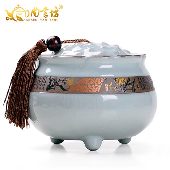 
                                                            尚言坊 茶叶包装礼盒茶叶桶 普洱茶罐密封大号仿哥窑茶叶罐 陶瓷 君子兰哥窑绿莲升罐                