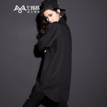 七格格秋新品工装风衣 中长款个性时尚街头风衣 女 黑色 M