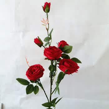 6头仿真玫瑰花假花绢花客厅装饰花摆件干花花束插花花艺3支 红色