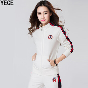 
                                        YECE 时尚套装女 2017春装新款女装时尚大码休闲运动服两件套开衫卫衣套装女 白色 M                