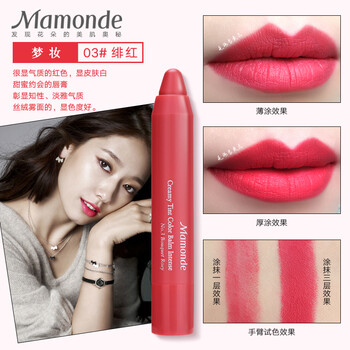 口红蜡笔唇膏笔豆沙色雾面哑光保湿持久不易脱色16号 03绯红